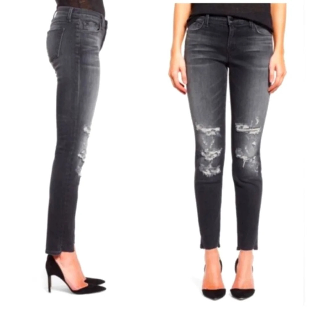 J Brand‎ affray distressed raw hem black wash raw hem skinny jeans